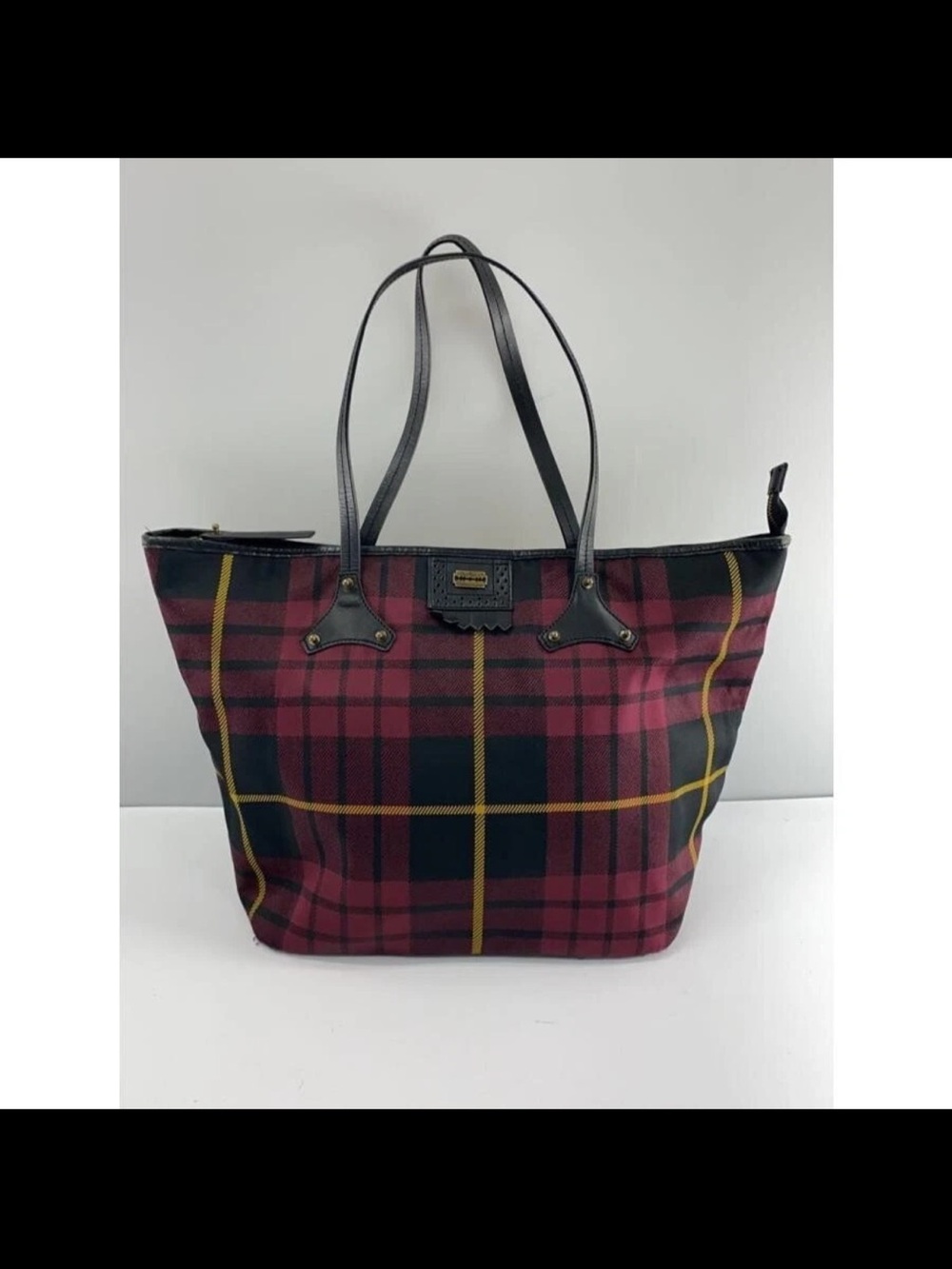 Alexander McQueen Red and Black Plaid Tote with Yellow Accent